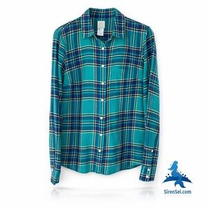 1165 J. Crew - The Boy Shirt - Plaid Button Up - Size 4 - Teal/Navy